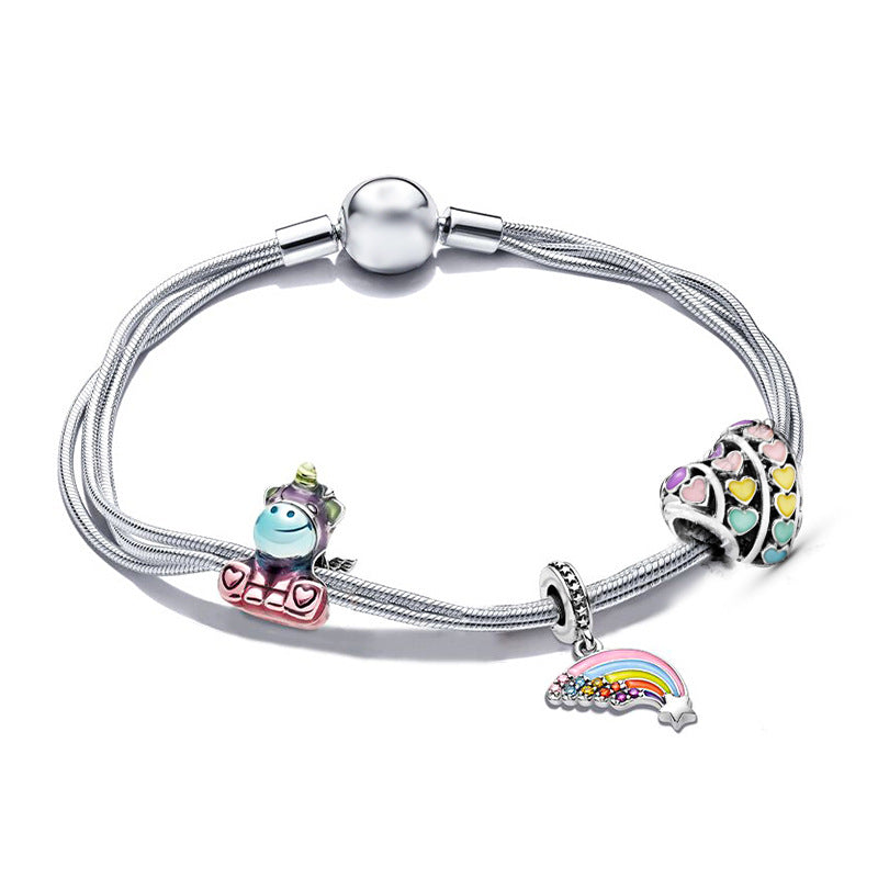 Rainbow Unicorn Multiple Multi-loop Snake Bone Chain