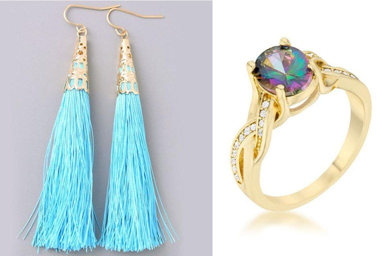 Embellished Tassel Earrings and Gold Galaxy Ring from Eternal Sparkles