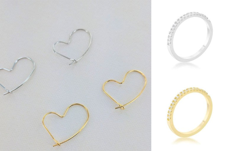 Heart-Shaped Hoop Earrings and Minimal Gold CZ Ring from Eternal Sparkles