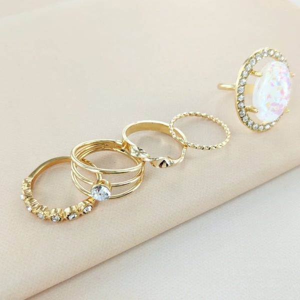 Eterna Sparkles Opal and Jewels Stone Ring Set