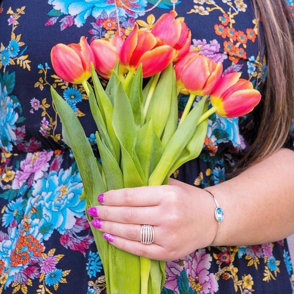 woman wearing Eternal Sparkles Rose Gold Crystal Dome Cocktail Ring 