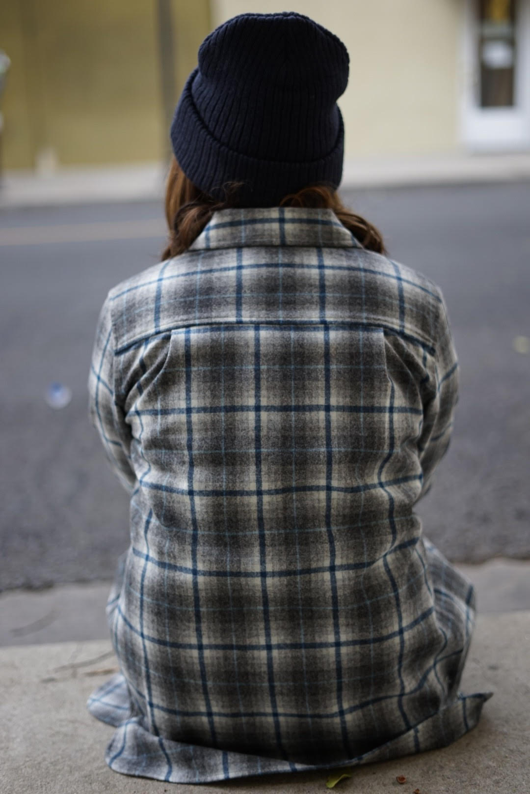womans pendleton board shirt from behind photo