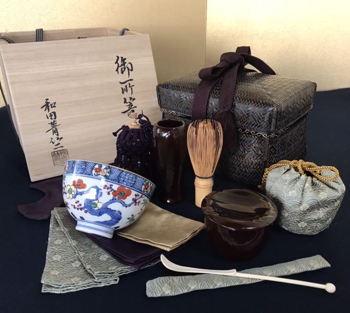 □公式通販店舗□ ほぼ未使用 茶道具 蒔絵御所籠 十四点揃 野点 仕覆