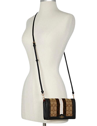 anna foldover clutch crossbody in signature jacquard with stripe