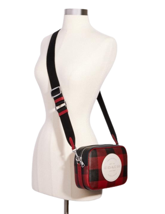 dempsey shoulder bag with buffalo plaid print and coach patch