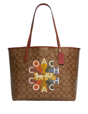 coach reversible city tote rainbow