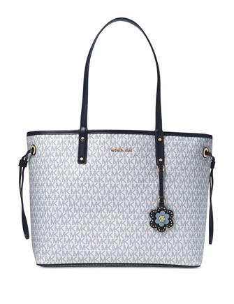 grey and white michael kors purse