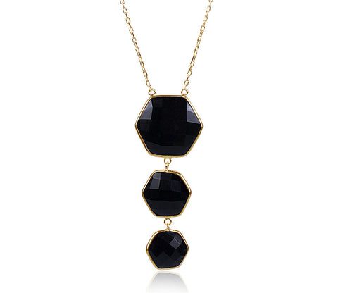 Black Onyx Triple Hexagon Necklace