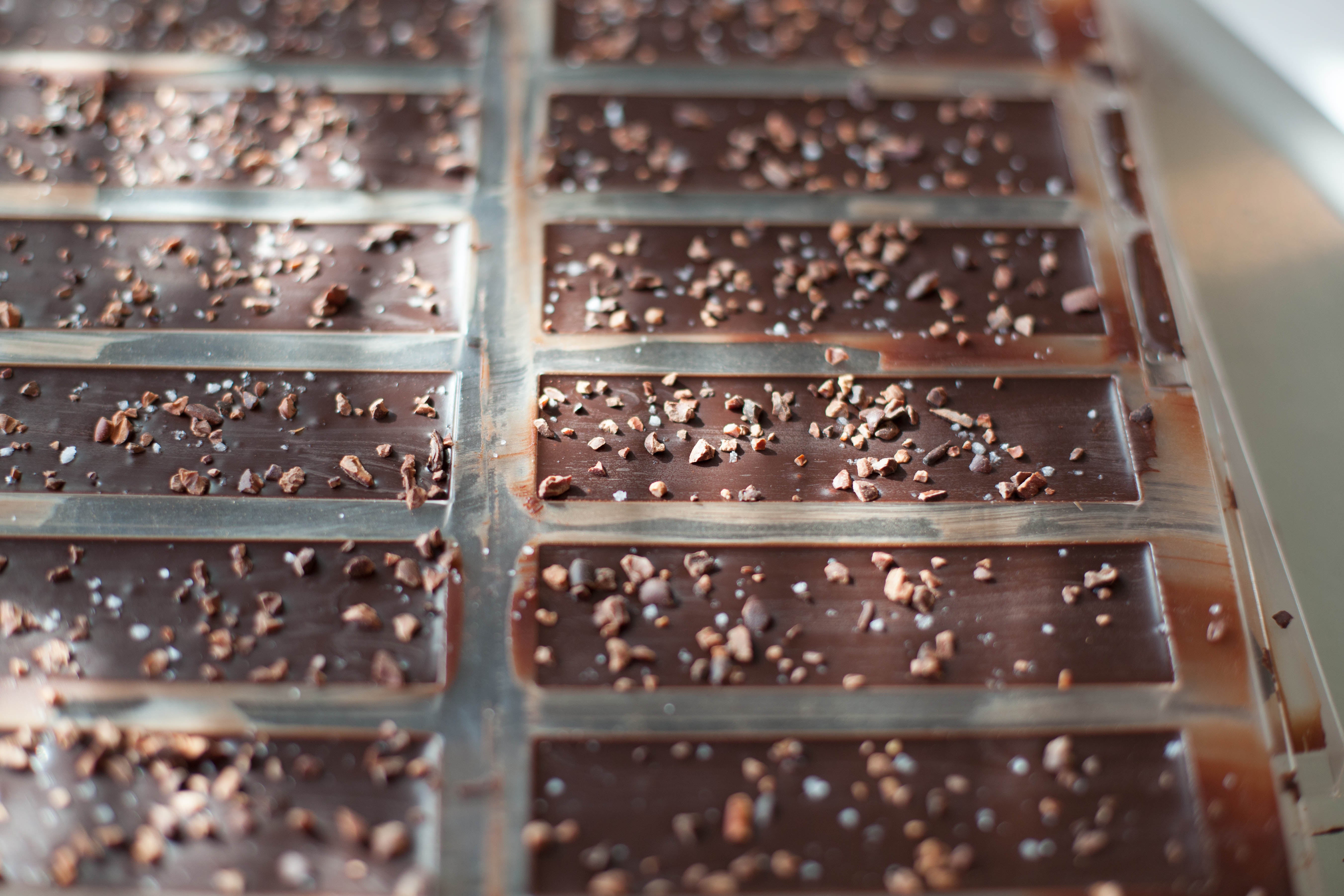 chocolate poured into bar molds