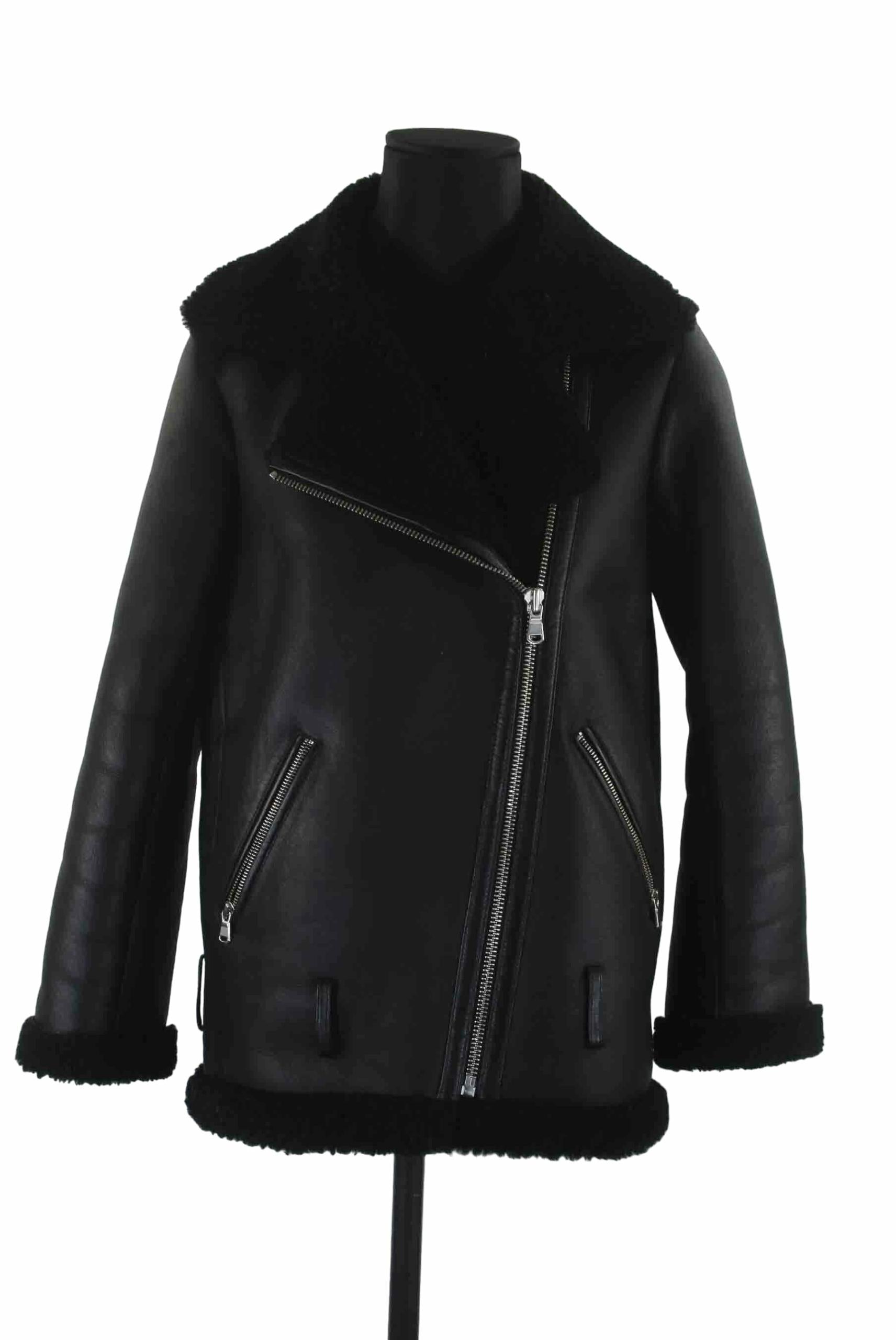 manteau maje cuir et fourrure