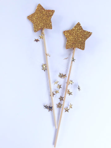 gold glitter star fairy wand