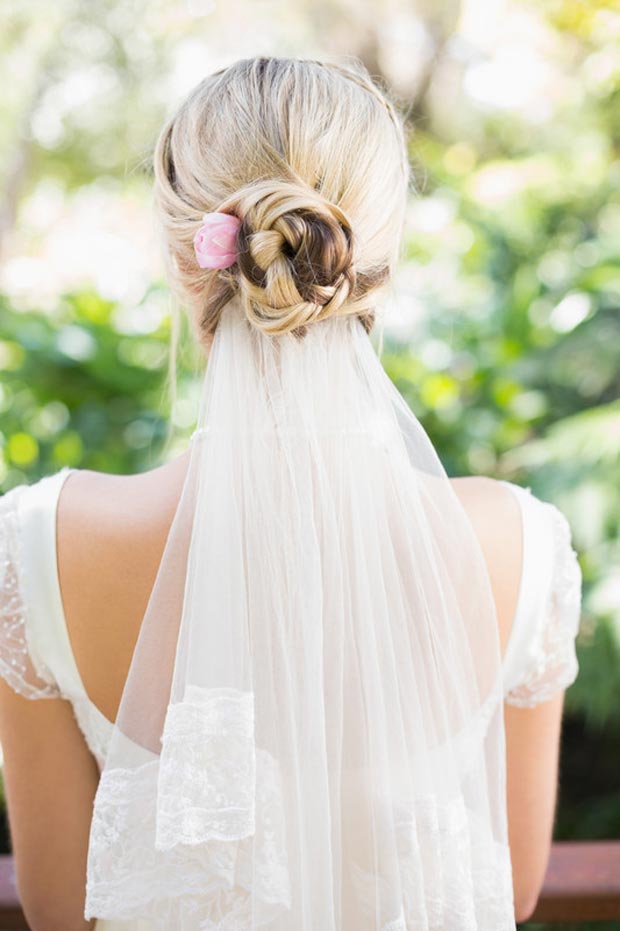 Wedding hair updo with veil