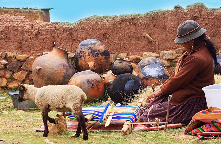 Aymara Woman Backstrap Weaving in Peru