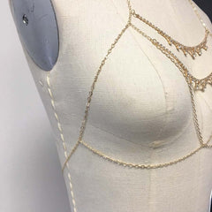 Chain bralette bodychain with rhinestone detail and choker