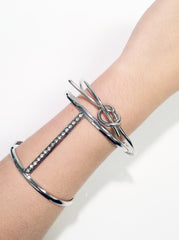 Minimal rhinestone cuff in silver plate