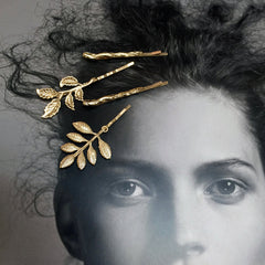 Bobby pin Four piece hair pin set with leaf motif and branch motifs, branch charms