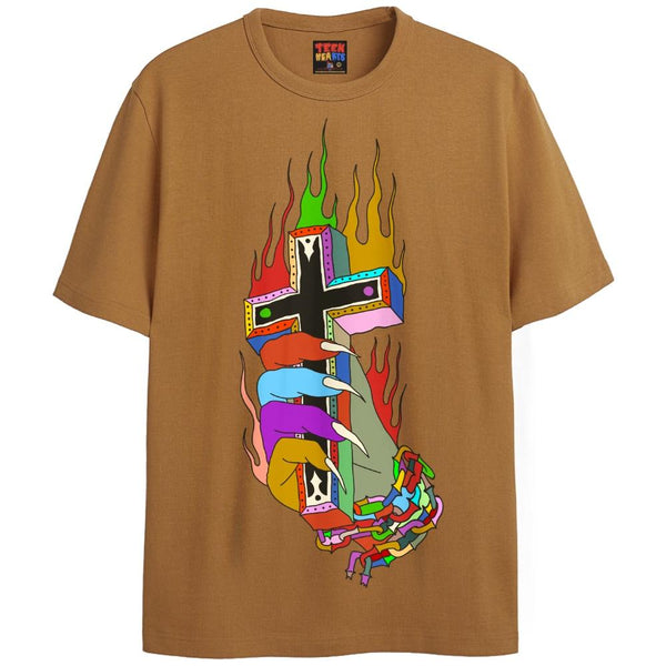 BURNING CROSS T-Shirts DTG Small Ginger 