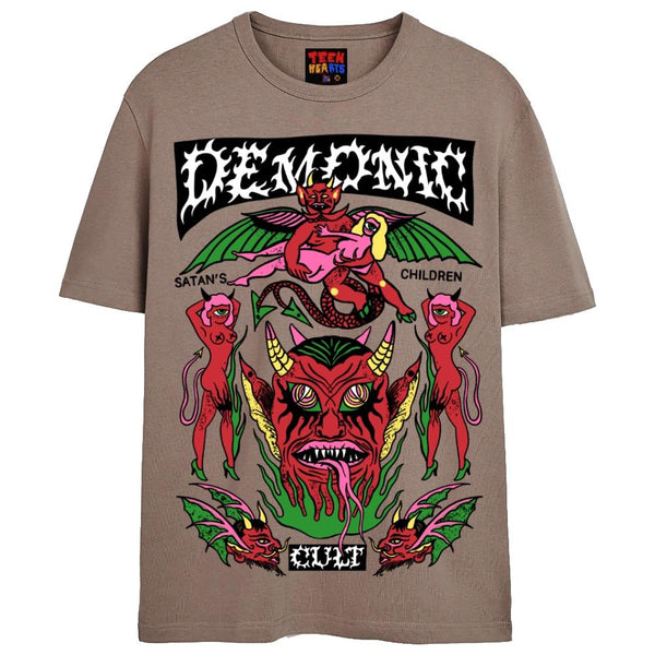 DEMONIC CULT T-Shirts DTG Small Tan 