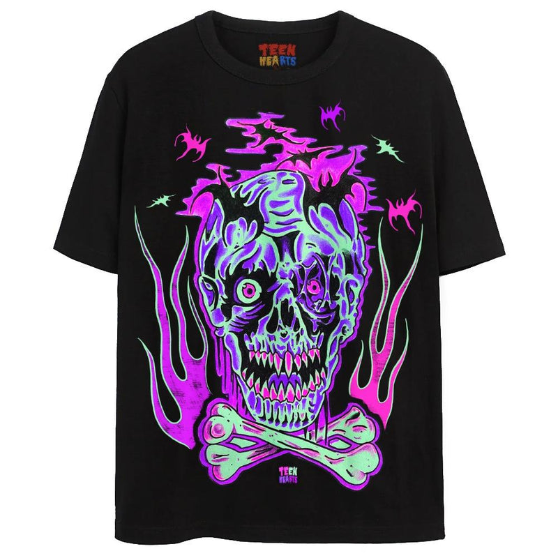 SKULLS + BATS T-Shirts DTG Small Black 1