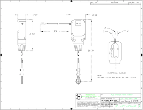 PAT Hirschmann Anti two block switch schematic drawing with size scale