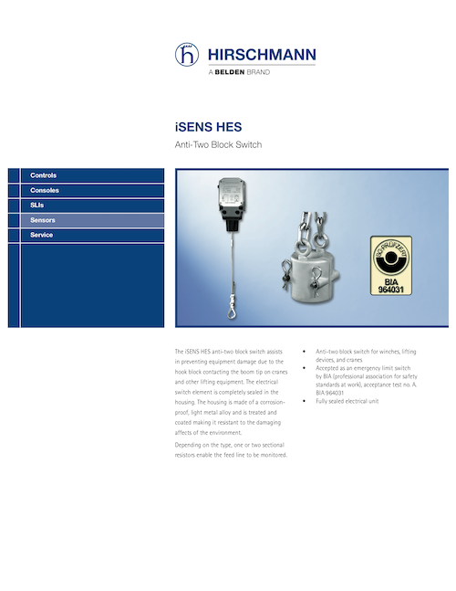 iSENS HES Anti Two Block Switch brochure image