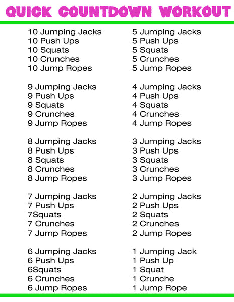 JOLYN's Quick countdown workout schedule