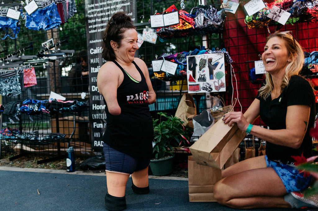 two women shopping for a JOLYN sports bras