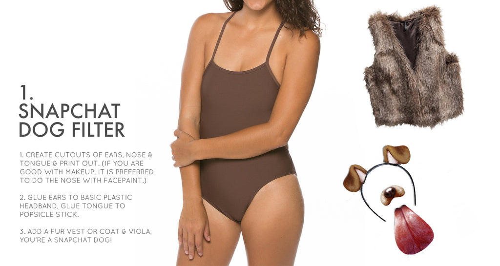 "Snapchat dog filter" costume idea featuring brown JOLYN swimsuit