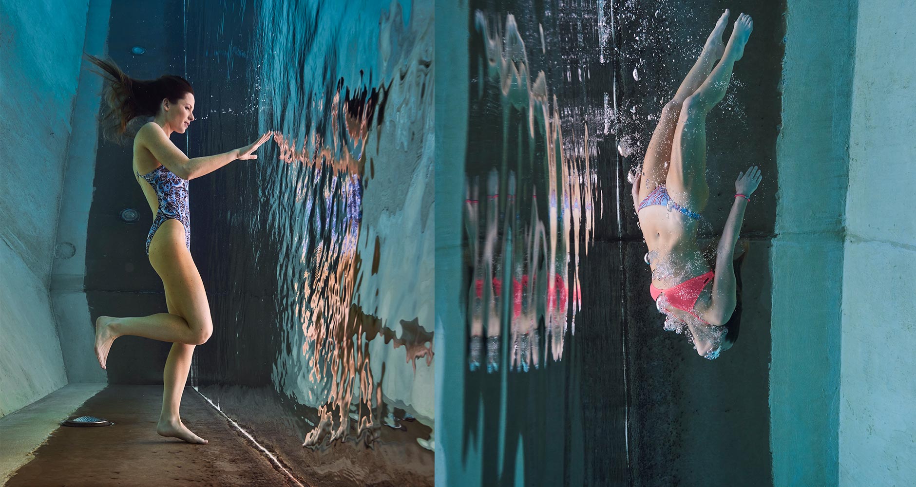 a woman underwater in a JOLYN bathing suit