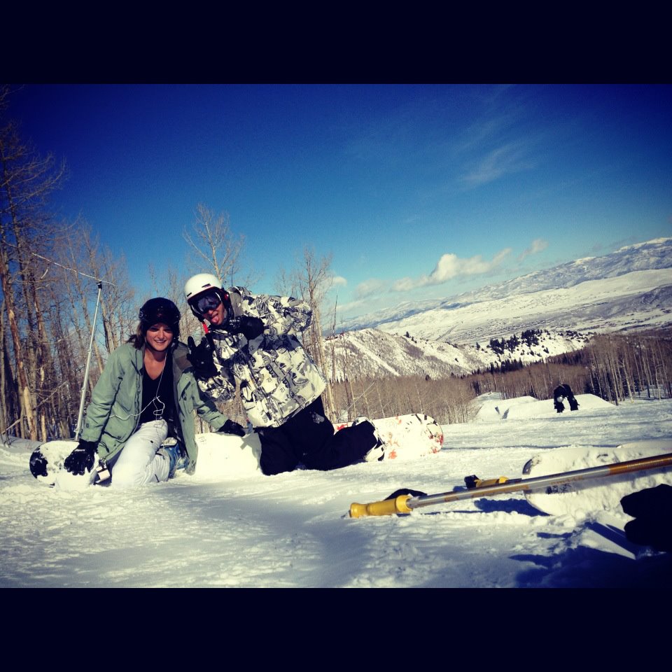 Brittany Tall and friend snowboarding