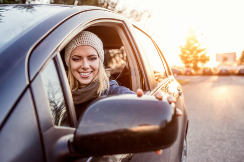 woman driving car