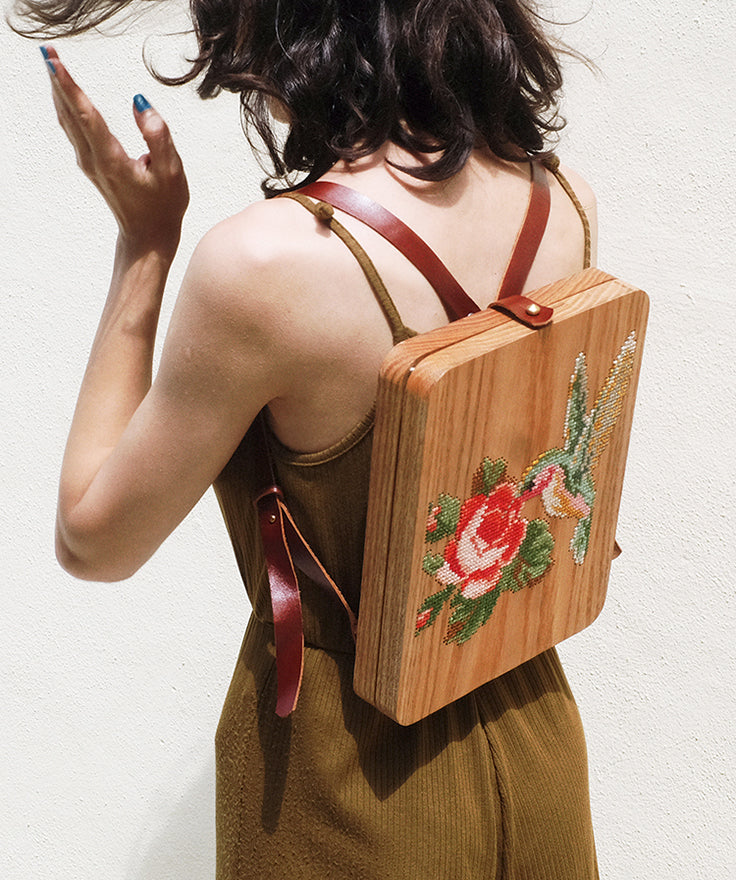 Hummingbird Stitched Wood Backpack by GRAV GRAV