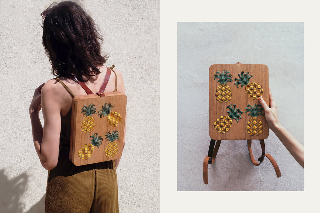 Pineapple Stitched Wood Backpack by Grav Grav