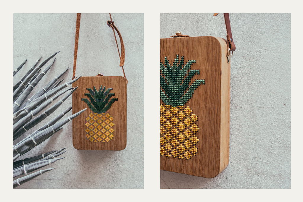 Pineapple Stitched Wood Bag by Grav Grav