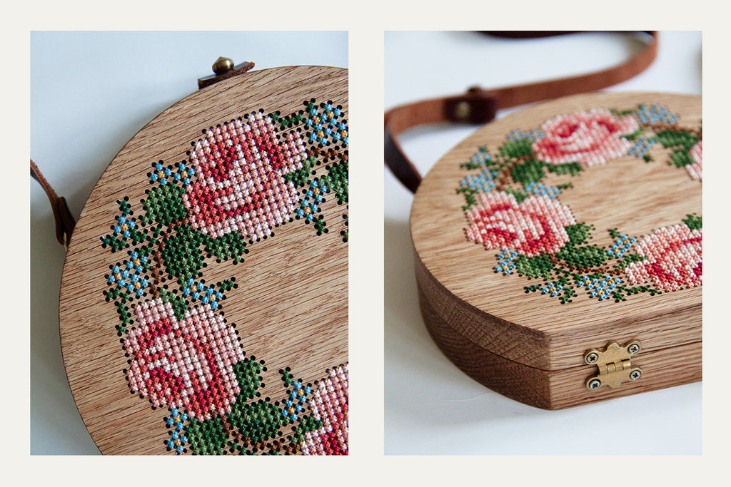 Rose Stitched Wood Bag by Grav Grav