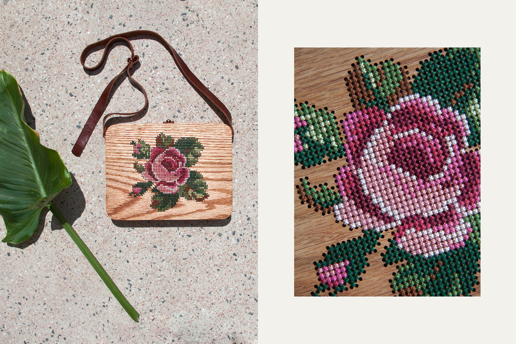 Rose Stitched Wood Bag by Grav Grav