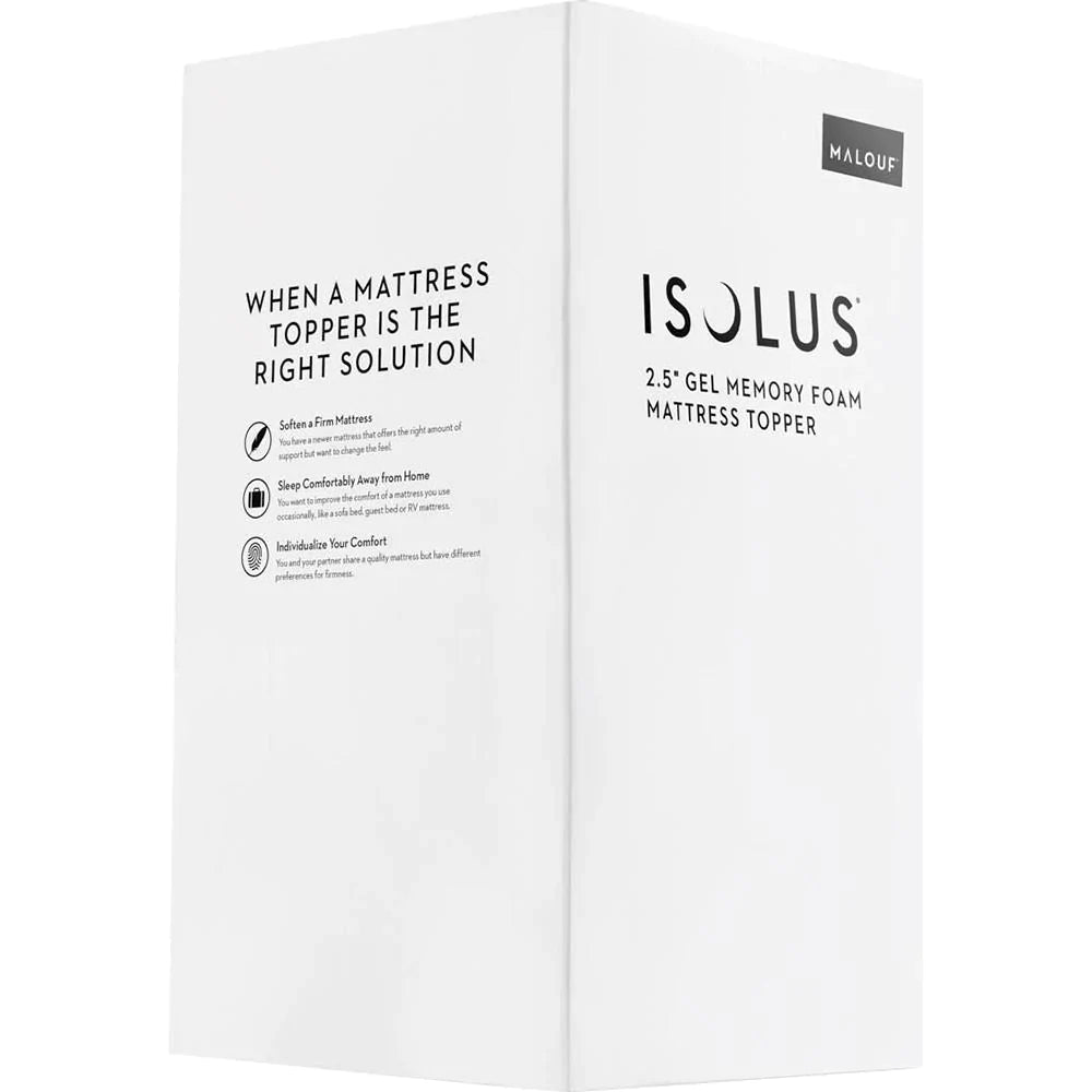 Malouf Isolus 2.5 Inch Gel Memory Foam Mattress Topper King w/ Mattress Protector
