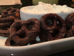 Goat cheese with dark chocolate covered pretzels