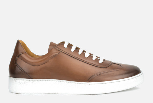 cognac leather slip on sneakers