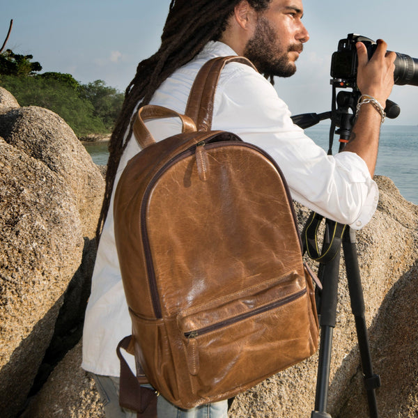 leather camera backpack