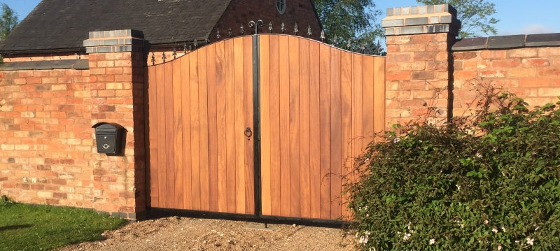 Metal Framed Driveway Gates - The Stratford with Iroko