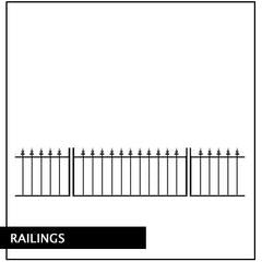 Metal Railings and Fencing. Designed to compliment our gate designs. Great wall toppers or used as a wrought iron fence. Made to any width by hand.