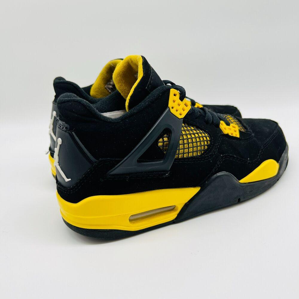 NIKE Jordan 4 Retro Thunder Mens 7 Black Yellow Sneakers Shoes Tra – BKC
