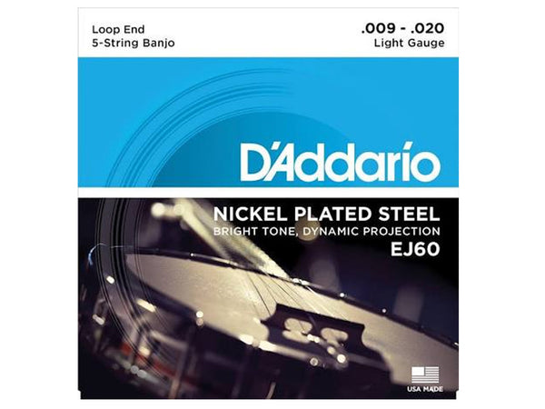 D'Addario J60 Nickel-Plated Steel Light (.009-.020) 5-String Banjo Strings