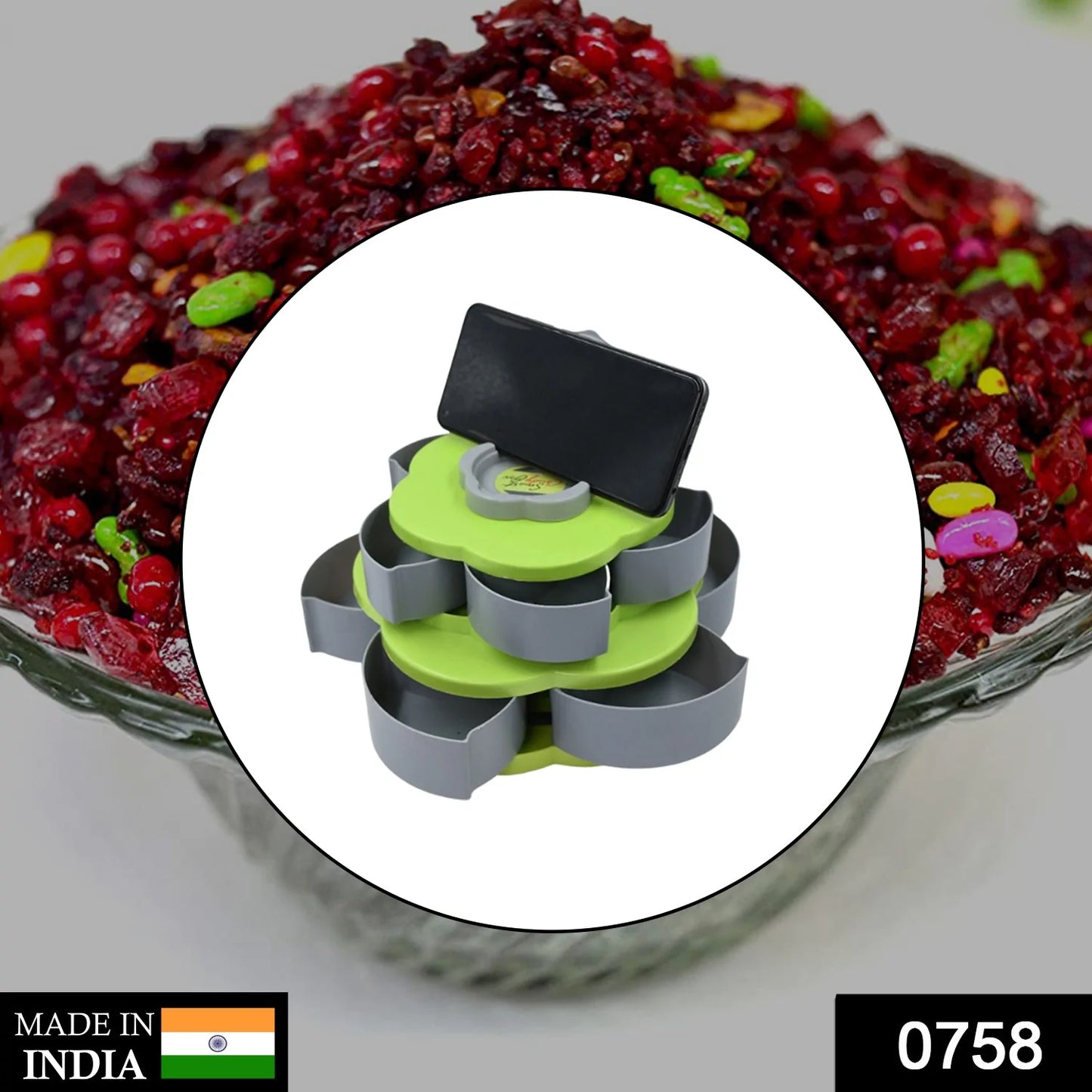 0758 Maitri Double Layer Rotary Storage Box Flower Design Wedding Snack 10 Grid Candy Box Maitri