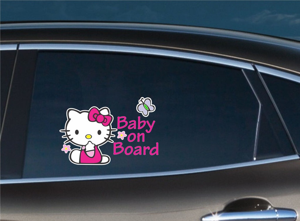 Baby on Board Vehicle Decal Sticker Hello Kitty Pink 