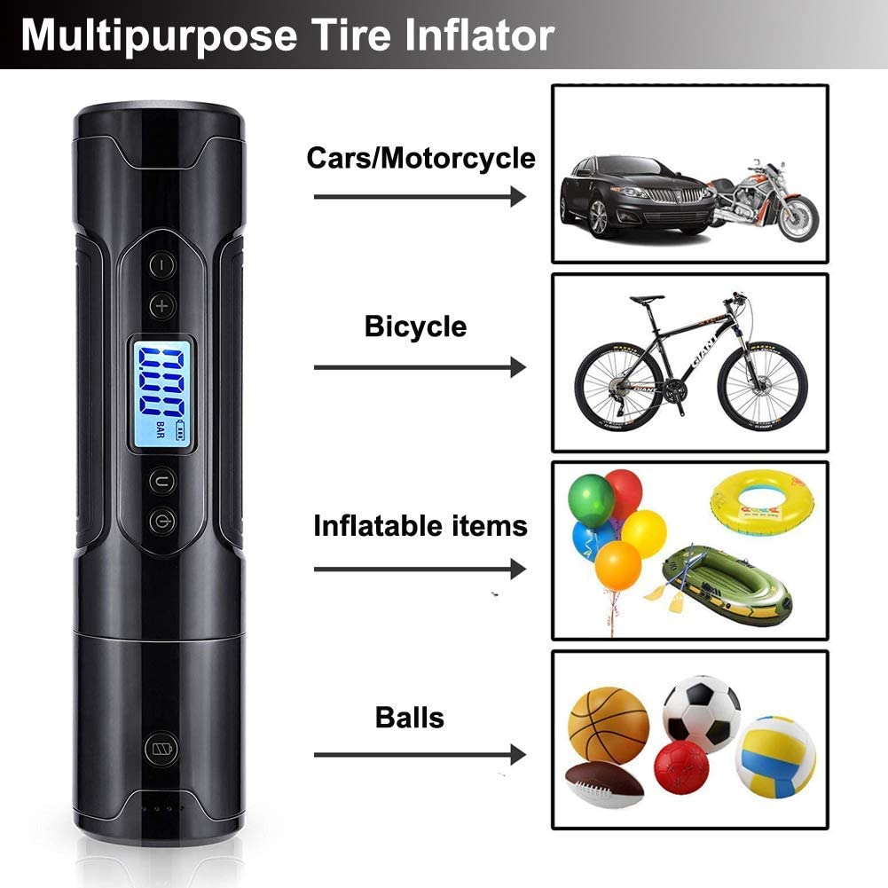 Car Tire DC 12V Rechargeable LCD Display Electric Air Compressor Inflatable Pump 