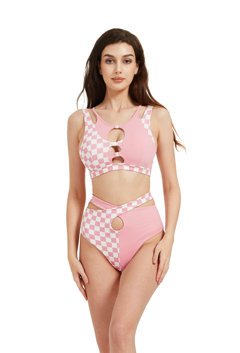 Hamade Activewear Hollow Front Top - Checkered Light Pink-Hamade Activewear-Redneck buddy