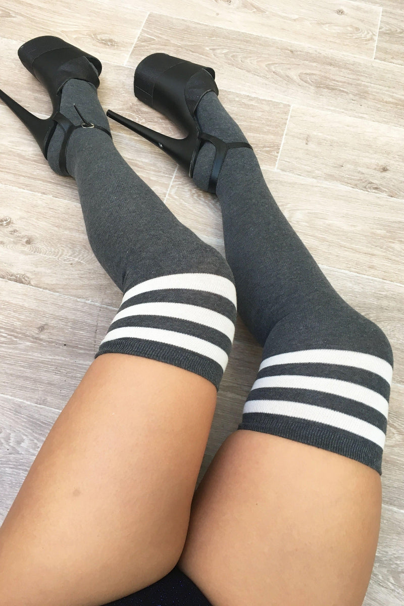 Lunalae Thigh High Socks - Charcoal/White-Lunalae-Redneck buddy