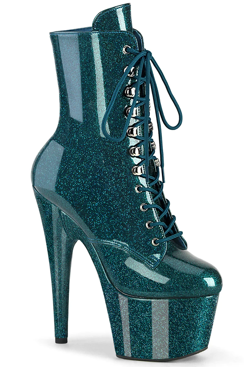 Pleaser USA Adore-1020GP 7inch Pleaser Boots - Teal Glitter-Pleaser USA-Redneck buddy